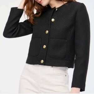 J. Crew Black Tweed Textured Cropped Blazer